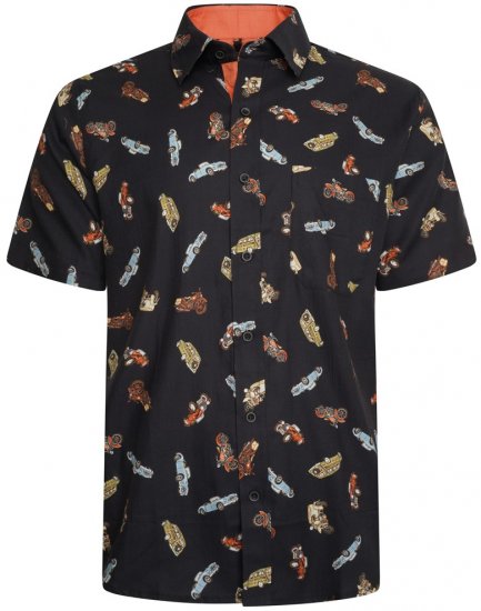 Kam Jeans 6046 Vintage Car Digital Print Shirt Black - Ingek - Ingek 2XL-10XL