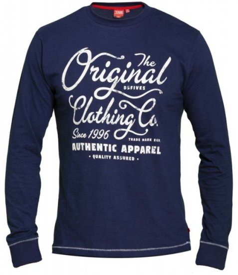 D555 Austin Long Sleeve T-shirt Navy - Pólók - Nagyméretű pólók - 2XL-14XL