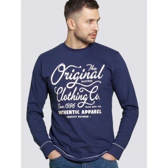 D555 Austin Long Sleeve T-shirt Navy - Pólók - Nagyméretű pólók - 2XL-14XL