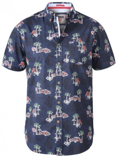 D555 Avenger Classic Car And Palm Tree Short Sleeve Shirt Navy - Ingek - Ingek 2XL-10XL