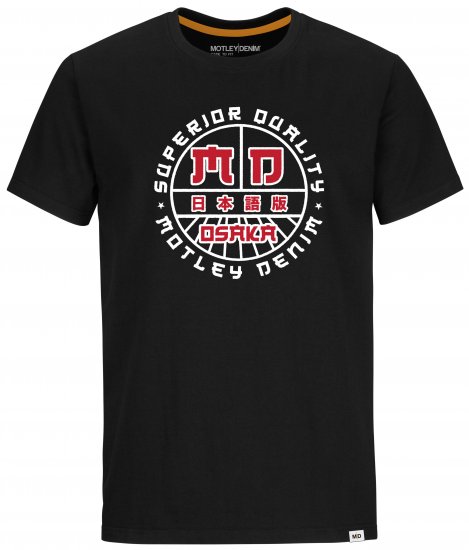 Motley Denim Bradford T-shirt Red on Black - Pólók - Nagyméretű pólók - 2XL-14XL