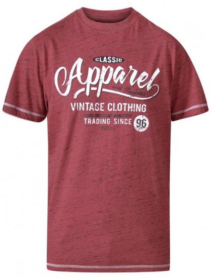 D555 Douglas Classic Apparel Crew Neck Printed T-Shirt Red Reno - Pólók - Nagyméretű pólók - 2XL-14XL