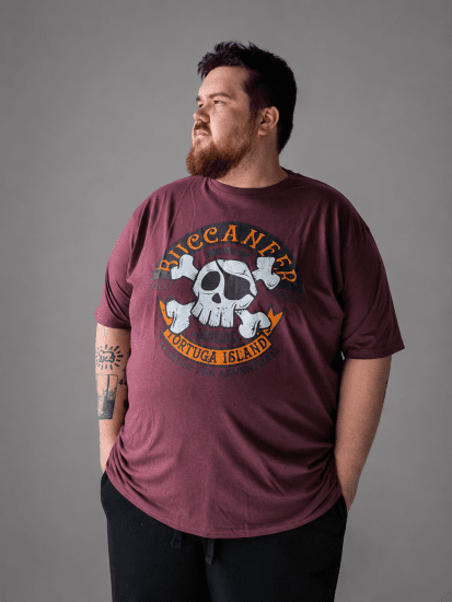 Kam Jeans 5753 Buccaneer Print T-Shirt BURGUNDY MARL - Pólók - Nagyméretű pólók - 2XL-14XL