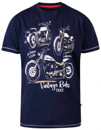 D555 Ellis Motorbike Trio Crew Neck T-Shirt Navy - Pólók - Nagyméretű pólók - 2XL-14XL