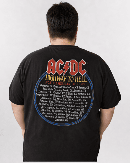 D555 Hugh Official ACDC Highway To Hell Póló Nyomattal Fekete - Pólók - Nagyméretű pólók - 2XL-14XL