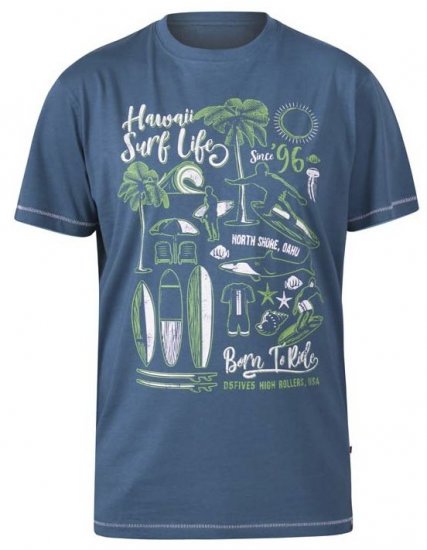 D555 Fernsby Hawaii Surf Crew Neck T-Shirt Teal - Pólók - Nagyméretű pólók - 2XL-14XL