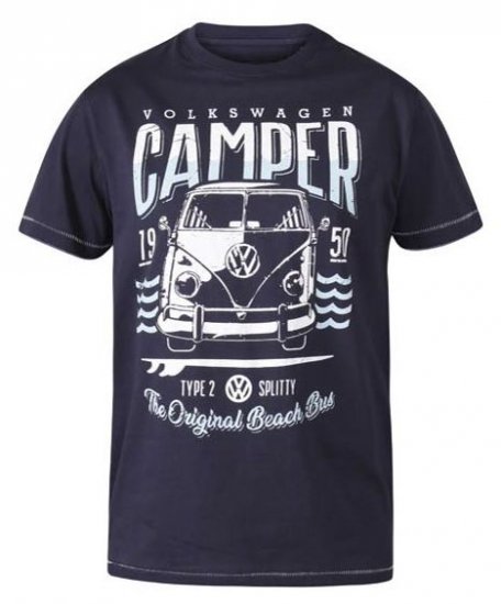 D555 Gorton Official Licensed VW Product Campervan Printed T-Shirt Navy - Pólók - Nagyméretű pólók - 2XL-14XL