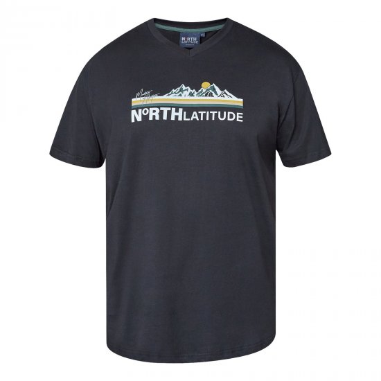 North Latitude Mountain T-Shirt V-Neck Fekete - Pólók - Nagyméretű pólók - 2XL-14XL