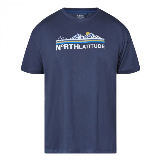 North Latitude Mountain T-Shirt V-Neck Tengerészkék - Pólók - Nagyméretű pólók - 2XL-14XL