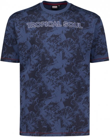 Adamo Tropical Regular Fit Printed T-shirt Navy - Pólók - Nagyméretű pólók - 2XL-14XL