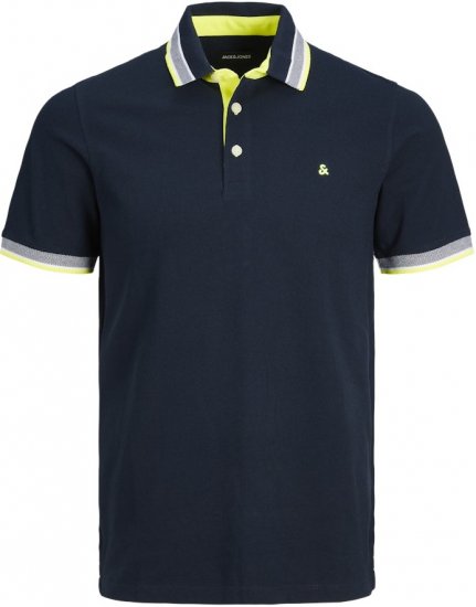 Jack & Jones PAULOS Short Sleeve Polo Navy Blazer/NEON - Pólóingek - Galléros Pólók 2XL-8XL - Pólóingek 2XL-8XL