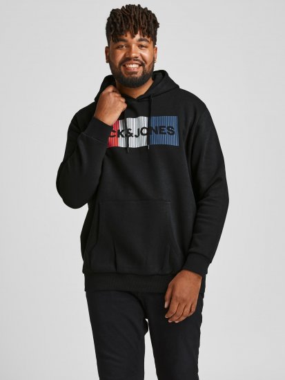 Jack & Jones CORP LOGO Hoodie Black - Pulóverek & kapucnis pulóverek - Pulóverek & Kapucnis pulóver 2XL-12XL