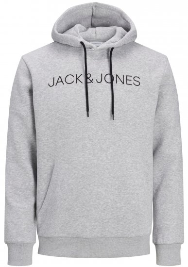 Jack & Jones JJHUGO FLOCK Hoodie Grey - Pulóverek & kapucnis pulóverek - Pulóverek & Kapucnis pulóver 2XL-12XL