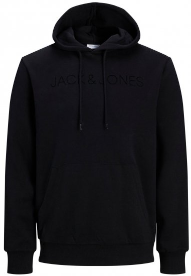 Jack & Jones JJHUGO FLOCK Hoodie Black - Pulóverek & kapucnis pulóverek - Pulóverek & Kapucnis pulóver 2XL-12XL