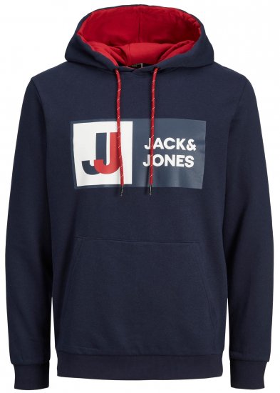 Jack & Jones JCOLOGAN Hoodie Navy - Pulóverek & kapucnis pulóverek - Pulóverek & Kapucnis pulóver 2XL-12XL