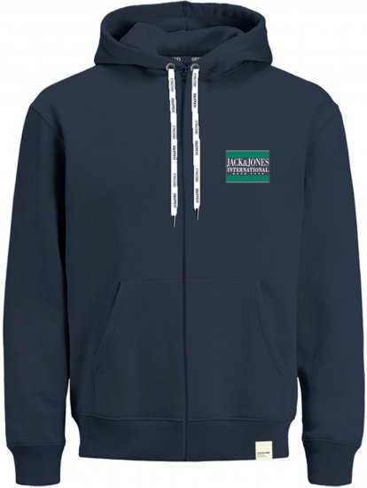 Jack & Jones JORINTERNATIONAL ZIP Hoodie Navy - Pulóverek & kapucnis pulóverek - Pulóverek & Kapucnis pulóver 2XL-12XL