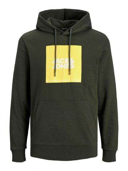 Jack & Jones JJLOCK SWEAT HOOD Dark Green - Pulóverek & kapucnis pulóverek - Pulóverek & Kapucnis pulóver 2XL-12XL
