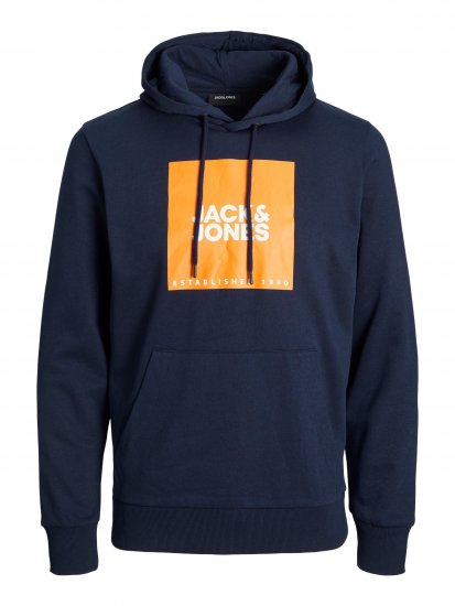 Jack & Jones JJLOCK SWEAT HOOD Navy/Orange - Pulóverek & kapucnis pulóverek - Pulóverek & Kapucnis pulóver 2XL-12XL