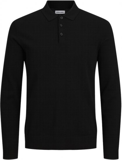 Jack & Jones FRED Long Sleeve Polo Black - Pólóingek - Galléros Pólók 2XL-8XL - Pólóingek 2XL-8XL