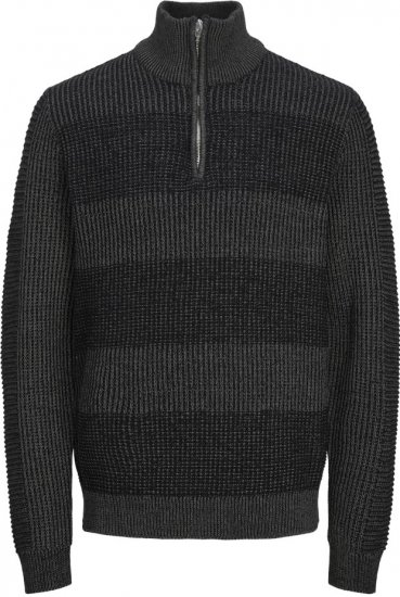Jack & Jones HUGO Knitted Sweater with Half Zipper Black - Pulóverek & kapucnis pulóverek - Pulóverek & Kapucnis pulóver 2XL-12XL