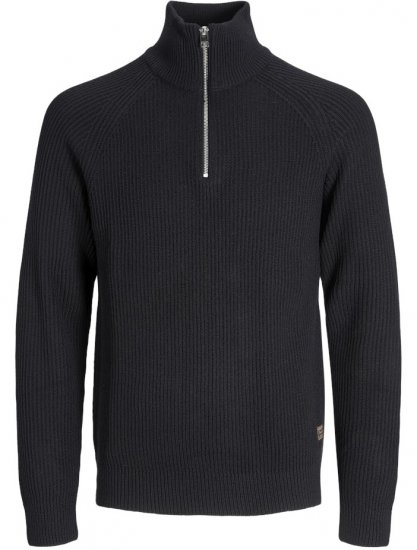 Jack & Jones Pannel Knit Half Zip Pullover Black - Pulóverek & kapucnis pulóverek - Pulóverek & Kapucnis pulóver 2XL-12XL