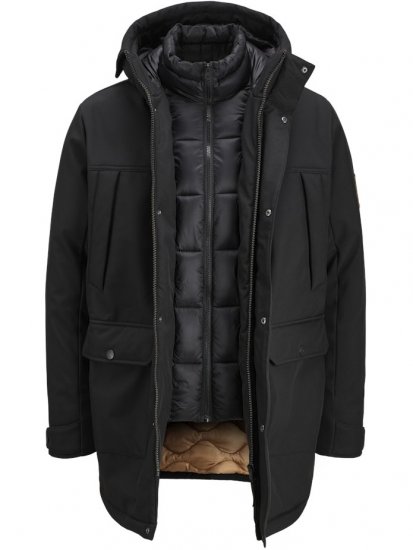 Jack & Jones Finn Softshell Parka Black - Kabátok - Nagyméretű Kabátok - 2XL-8XL