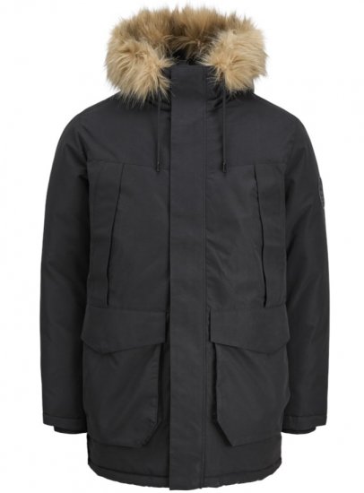 Jack & Jones Camp Faux Fur Parka Black - Kabátok - Nagyméretű Kabátok - 2XL-8XL