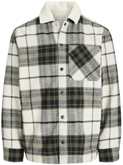 Jack & Jones Zac Teddy Long Sleeve Overshirt Jacket Dusty Olive - Kabátok - Nagyméretű Kabátok - 2XL-8XL