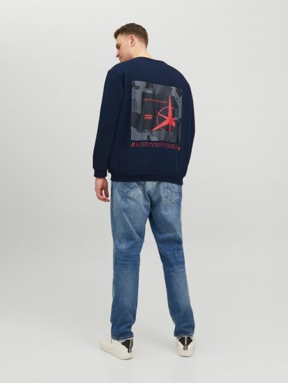 Jack & Jones JCOFILO Crew Neck Sweater with Back Print Navy Blazer - Pulóverek & kapucnis pulóverek - Pulóverek & Kapucnis pulóver 2XL-12XL