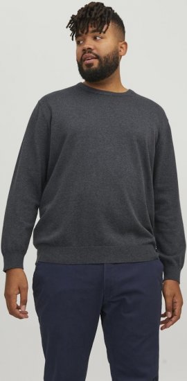 Jack & Jones BASIC Knitted Sweater Dark Grey Melange - Pulóverek & kapucnis pulóverek - Pulóverek & Kapucnis pulóver 2XL-12XL