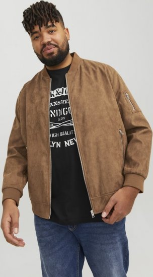 Jack & Jones ROCKY Faux Suede Bomber Jacket Brown - Kabátok - Nagyméretű Kabátok - 2XL-8XL