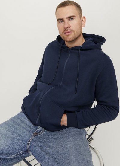 Jack & Jones BRADLEY Zip Hoodie Navy Blazer - Pulóverek & kapucnis pulóverek - Pulóverek & Kapucnis pulóver 2XL-12XL