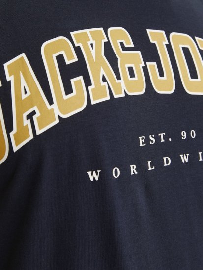 Jack & Jones CALEB VARSITY O-Neck T-Shirt Navy Blazer - Pólók - Nagyméretű pólók - 2XL-14XL