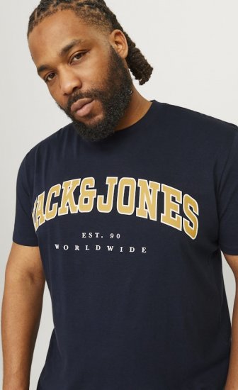 Jack & Jones CALEB VARSITY O-Neck T-Shirt Navy Blazer - Pólók - Nagyméretű pólók - 2XL-14XL