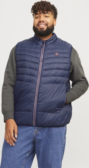 Jack & Jones SPRINT True Red Stitches BODYWARMER Navy Blazer - Kabátok - Nagyméretű Kabátok - 2XL-8XL
