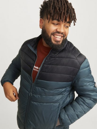 Jack & Jones SPRINT Black Blocking Quilted Collar Jacket Teal - Kabátok - Nagyméretű Kabátok - 2XL-8XL