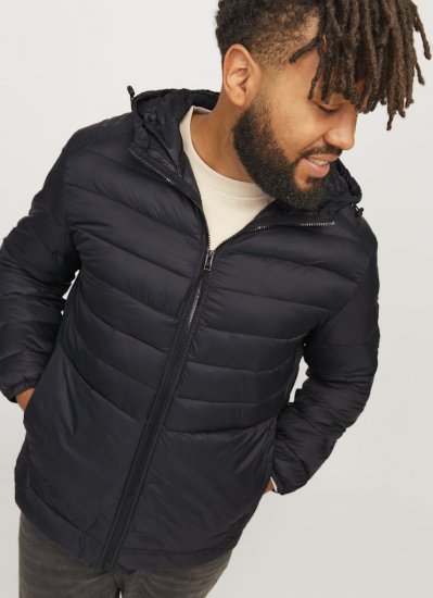 Jack & Jones SPRINT Quilted Hooded Jacket Black - Kabátok - Nagyméretű Kabátok - 2XL-8XL