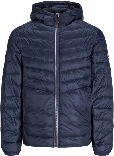 Jack & Jones SPRINT Red Stitches Quilted Hooded Jacket Navy Blazer - Kabátok - Nagyméretű Kabátok - 2XL-8XL