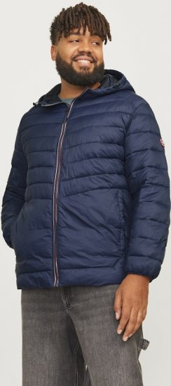 Jack & Jones SPRINT Red Stitches Quilted Hooded Jacket Navy Blazer - Kabátok - Nagyméretű Kabátok - 2XL-8XL