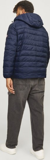 Jack & Jones SPRINT Red Stitches Quilted Hooded Jacket Navy Blazer - Kabátok - Nagyméretű Kabátok - 2XL-8XL
