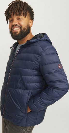 Jack & Jones SPRINT Red Stitches Quilted Hooded Jacket Navy Blazer - Kabátok - Nagyméretű Kabátok - 2XL-8XL