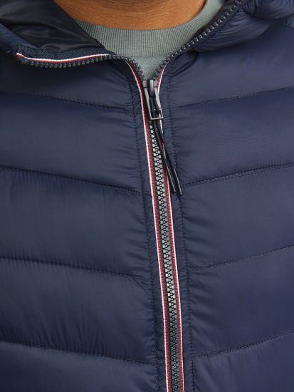 Jack & Jones SPRINT Red Stitches Quilted Hooded Jacket Navy Blazer - Kabátok - Nagyméretű Kabátok - 2XL-8XL