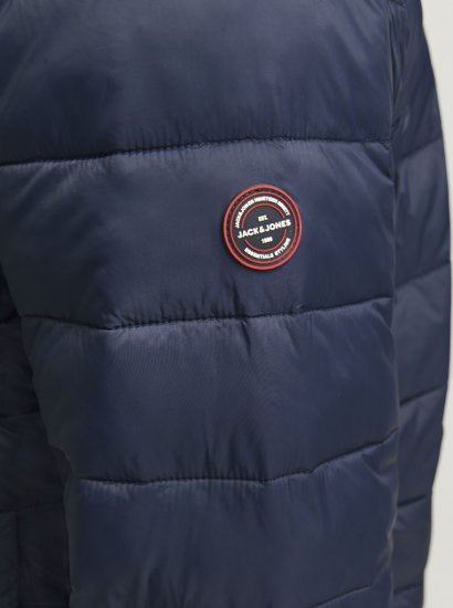 Jack & Jones SPRINT Red Stitches Quilted Hooded Jacket Navy Blazer - Kabátok - Nagyméretű Kabátok - 2XL-8XL