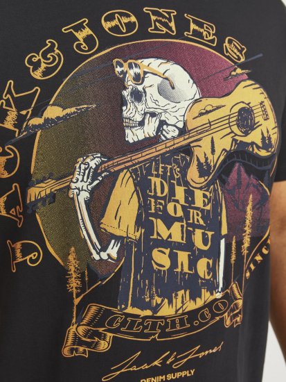 Jack & Jones JJSKULL ROCK T-Shirt Black - Pólók - Nagyméretű pólók - 2XL-14XL
