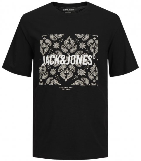 Jack & Jones JJPAISLEY T-Shirt Black - Pólók - Nagyméretű pólók - 2XL-14XL