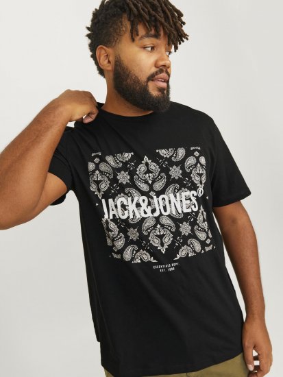 Jack & Jones JJPAISLEY T-Shirt Black - Pólók - Nagyméretű pólók - 2XL-14XL