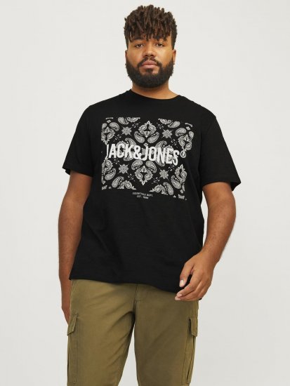 Jack & Jones JJPAISLEY T-Shirt Black - Pólók - Nagyméretű pólók - 2XL-14XL