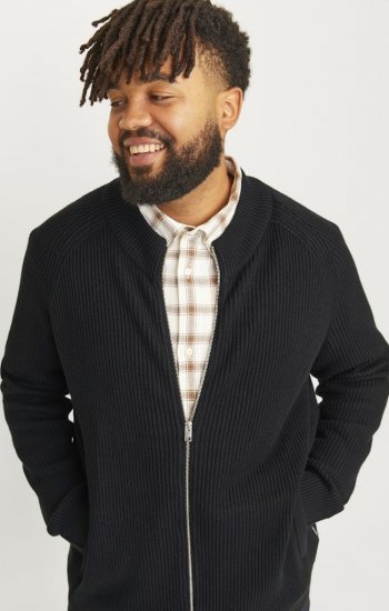 Jack & Jones PANNEL Turtleneck Knitted Sweater with Zipper Black - Pulóverek & kapucnis pulóverek - Pulóverek & Kapucnis pulóver 2XL-12XL