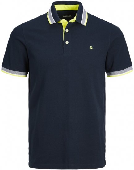 Jack & Jones PAULOS Short Sleeve Polo Dark Navy/NEON - Pólóingek - Galléros Pólók 2XL-8XL - Pólóingek 2XL-8XL