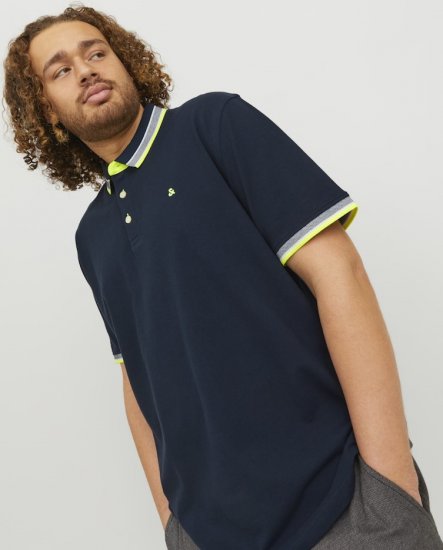Jack & Jones PAULOS Short Sleeve Polo Dark Navy/NEON - Pólóingek - Galléros Pólók 2XL-8XL - Pólóingek 2XL-8XL